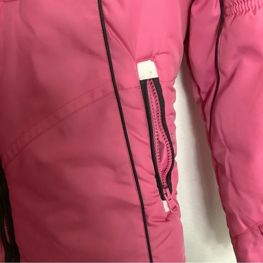 London Fog Girls Size L 14-16 Pink Faux Fur Puffer Hooded Jacket Coat W/plaid